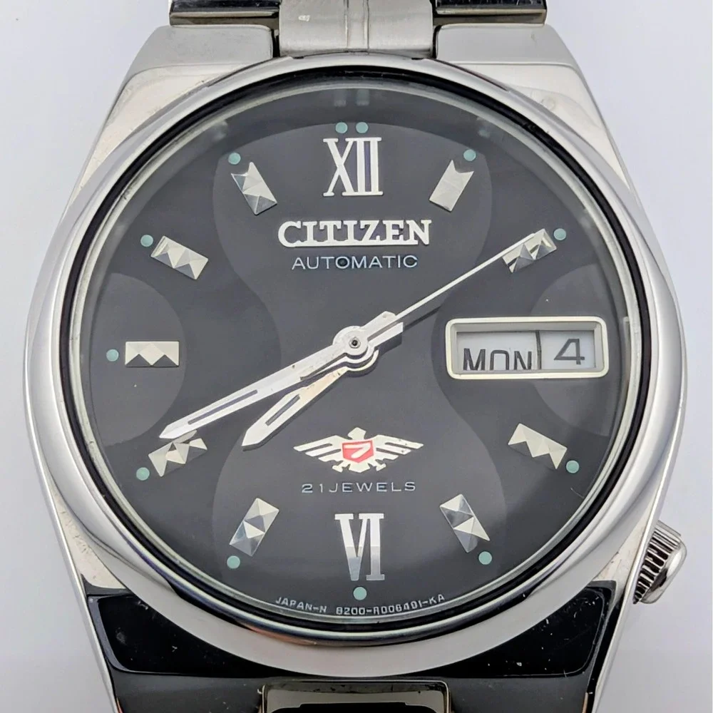 Rare Vintage Citizen Eagle 7 Automatic 21 Jewels Geometric Dial Day Date 8200